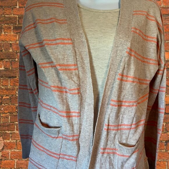 Peyton Primrose Sweaters - Peyton Primrose Beige with Tangerine Stripe Cardigan Size Medium